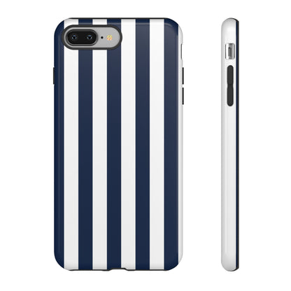 iPhone 8 Plus / Glossy Phone Case - Simple Dark Blue & White Stripe Pattern Phone Case