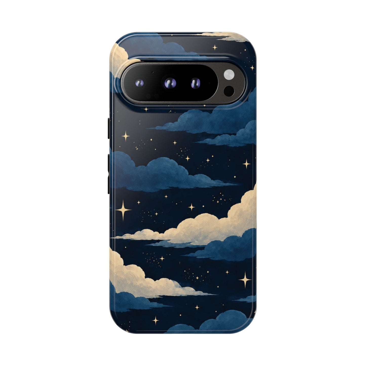 Illustrated Navy Blue Clouds & Stars Phone Case