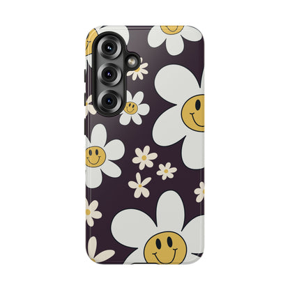 Samsung Galaxy S25 / Glossy Phone Case - Fun Retro Daisy Pattern with Purple Background Phone Case