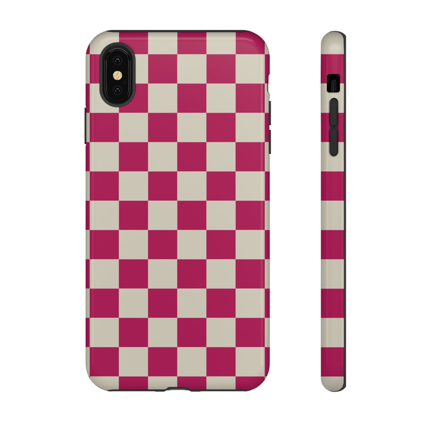 iPhone XS MAX / Glossy Phone Case - ’Pink & White Checkered Pattern’ Phone Case