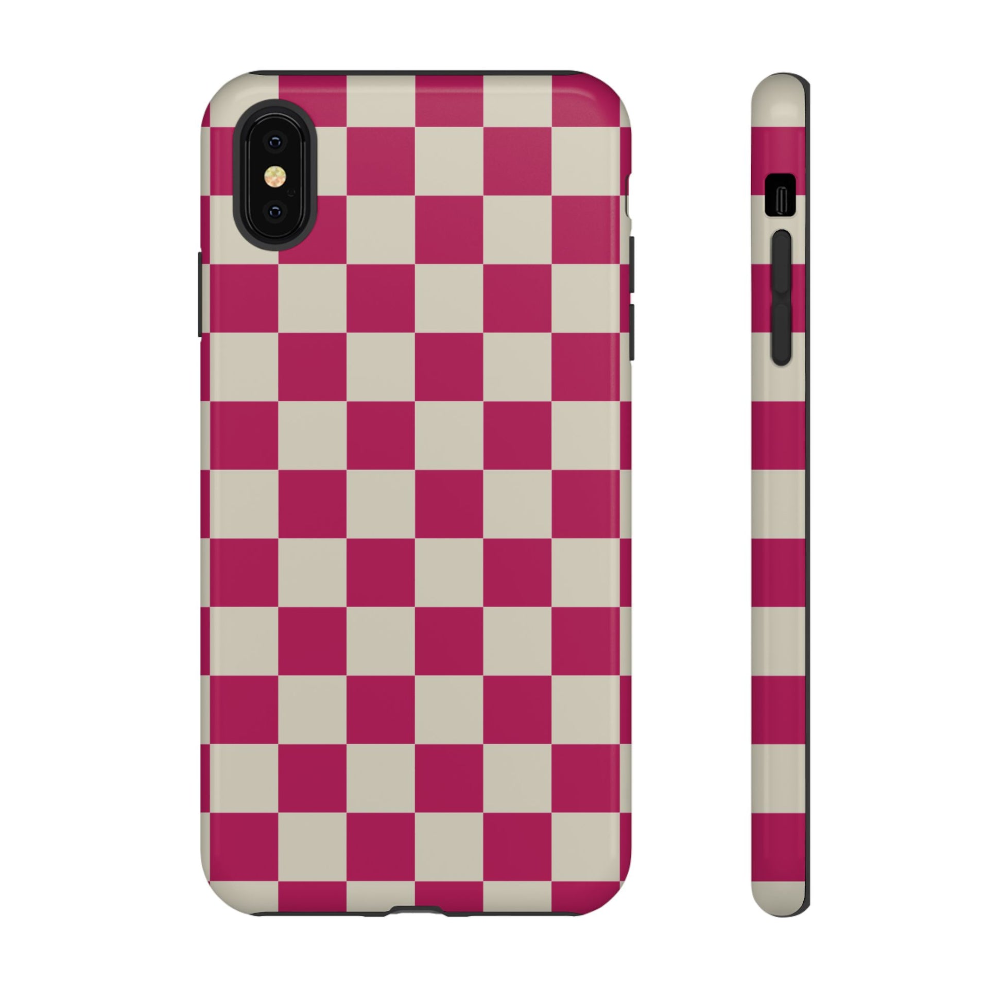 iPhone XS MAX / Glossy Phone Case - ’Pink & White Checkered Pattern’ Phone Case