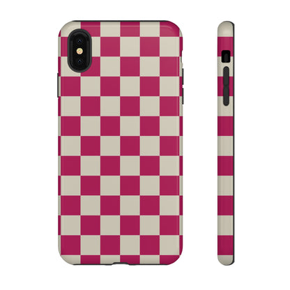 iPhone XS MAX / Glossy Phone Case - ’Pink & White Checkered Pattern’ Phone Case