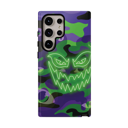 Samsung Galaxy S24 Ultra / Glossy Phone Case - Green & Purple Neon Face Camo Phone Case
