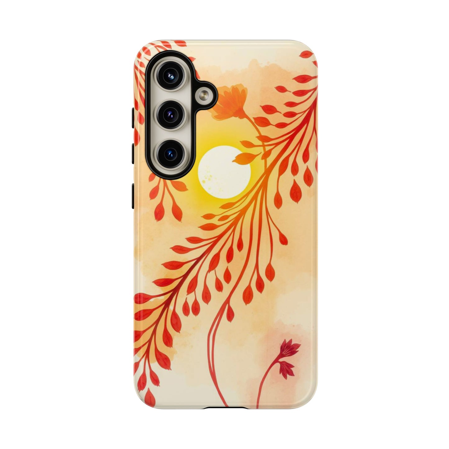 Samsung Galaxy S24 / Glossy Phone Case - Boho Chic Watercolour Sunset Design Phone Case
