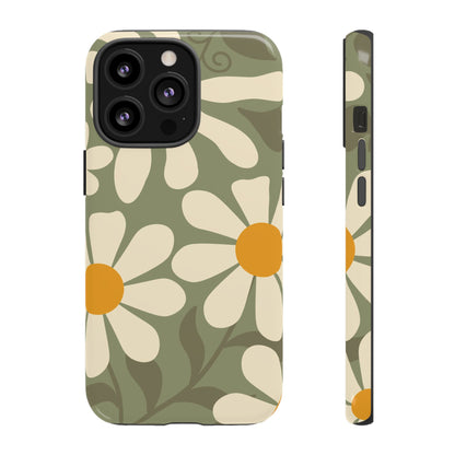 iPhone 13 Pro / Glossy Phone Case - ’Retro Green Daisy Pattern #2’ Phone Case