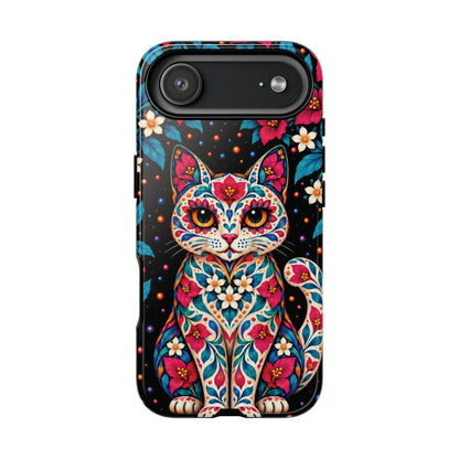 Vibrant Pink and Turquoise Calavera Cat Phone Case - Multicolor Phone Case - iPhone 17 Air / Glossy
