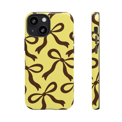 Bold Butter Yellow and Chocolate Brown Bow Pattern Phone Case - Yellow Phone Case - iPhone 13 Mini / Glossy