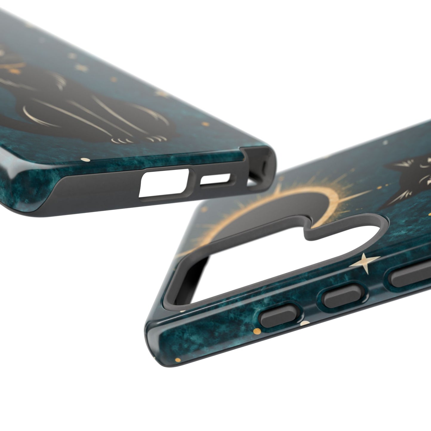 Whimsical Teal Celestial Black Cat Phone Case