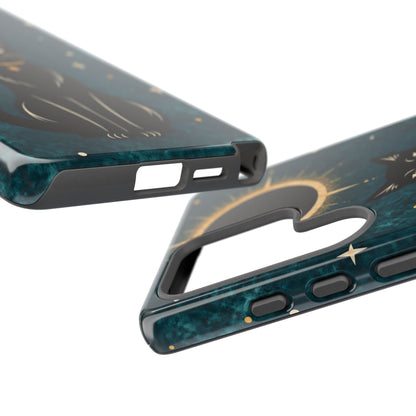 Whimsical Teal Celestial Black Cat Phone Case