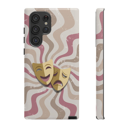 Comedy & Tragedy Masks – Pink Minimal Retro Wave Phone Case - Pink Phone Case - Samsung Galaxy S22 Ultra / Glossy