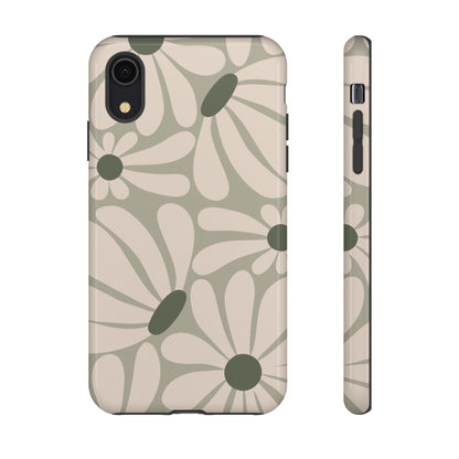iPhone XR / Glossy Phone Case - ’Retro Cream & Green Daisy Pattern’ Phone Case