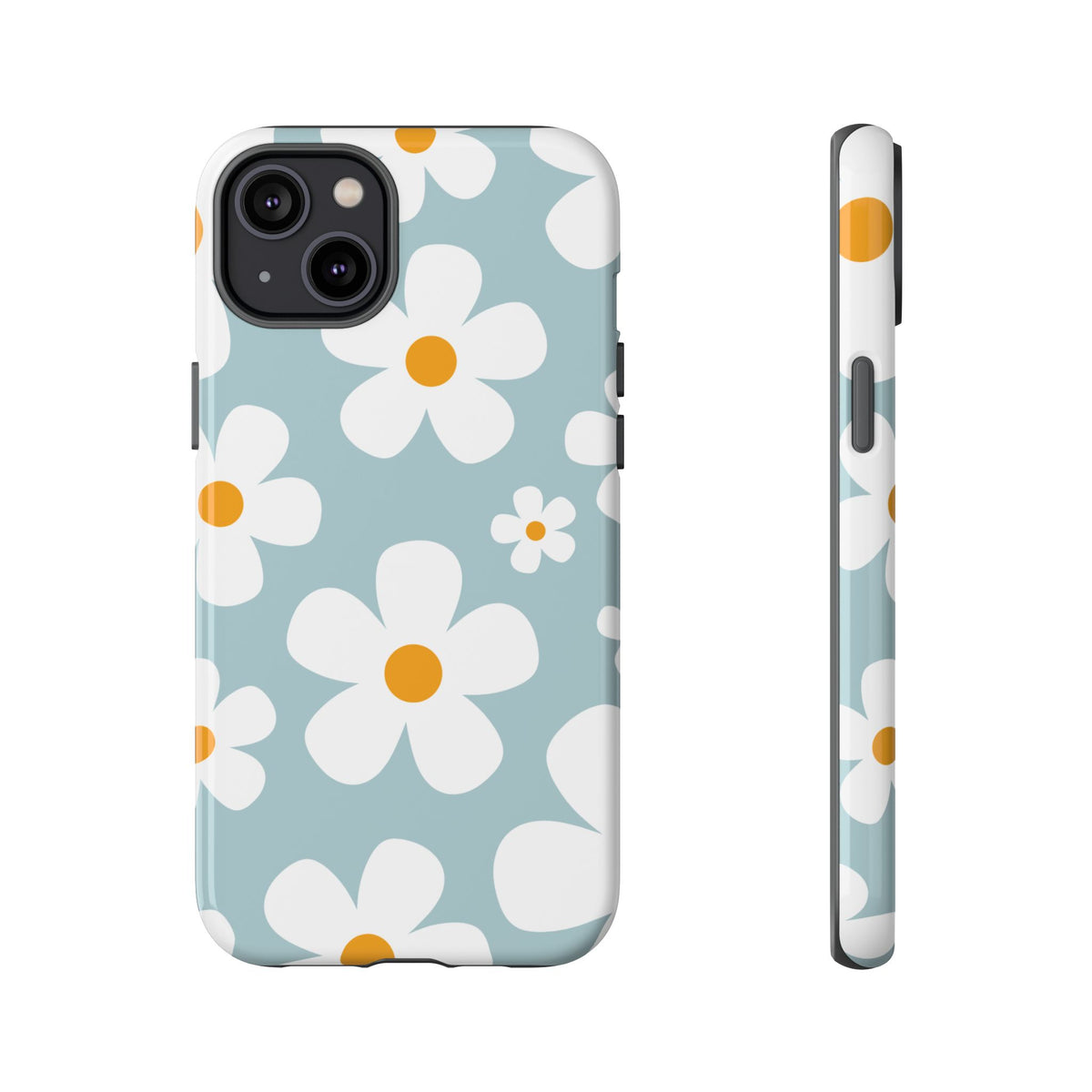 Cute Blue Daisy Pattern Phone Case - Blue Phone Case - iPhone 14 Plus / Glossy
