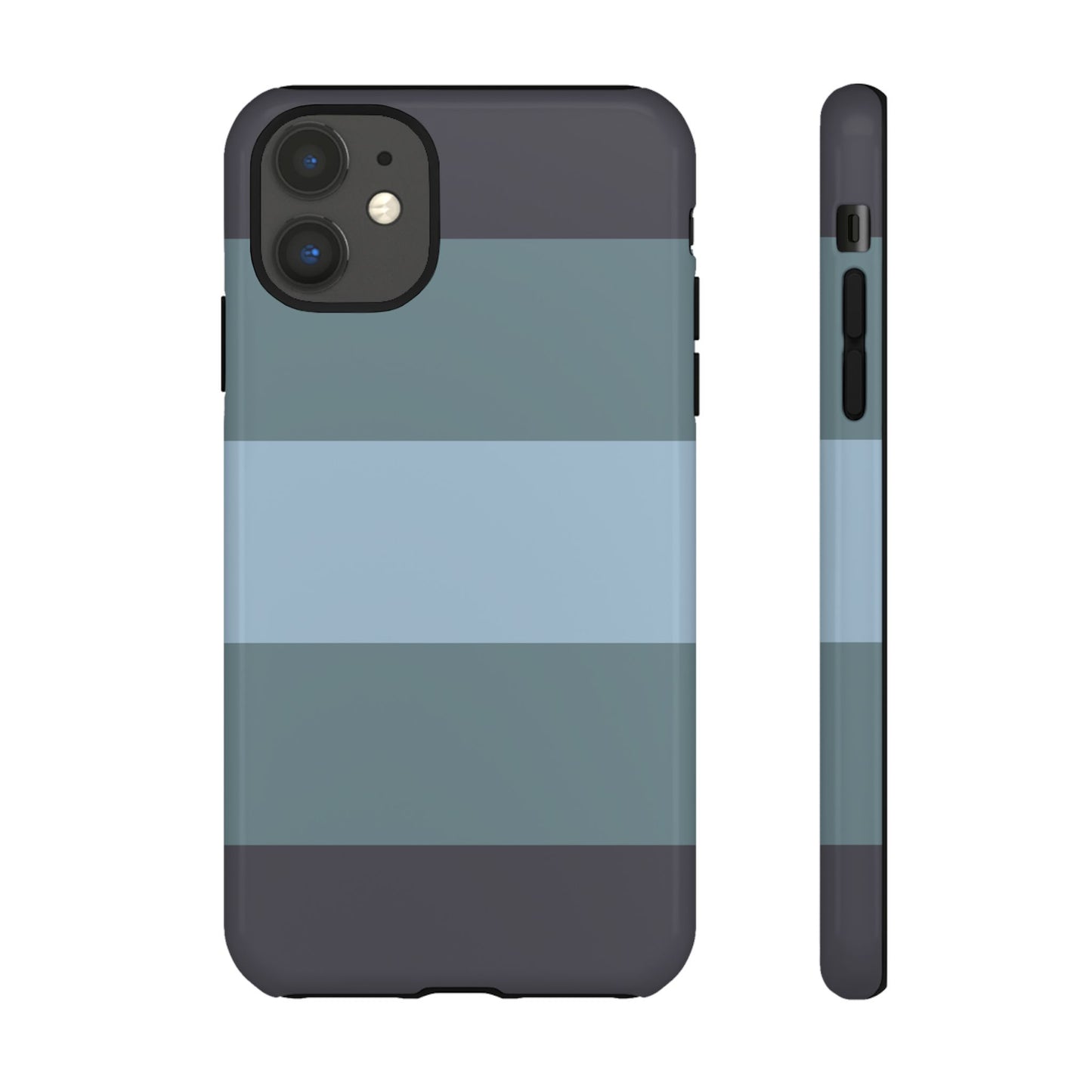 iPhone 11 / Glossy Phone Case - Shades of Blue Horizontal Stripe Pattern Phone Case