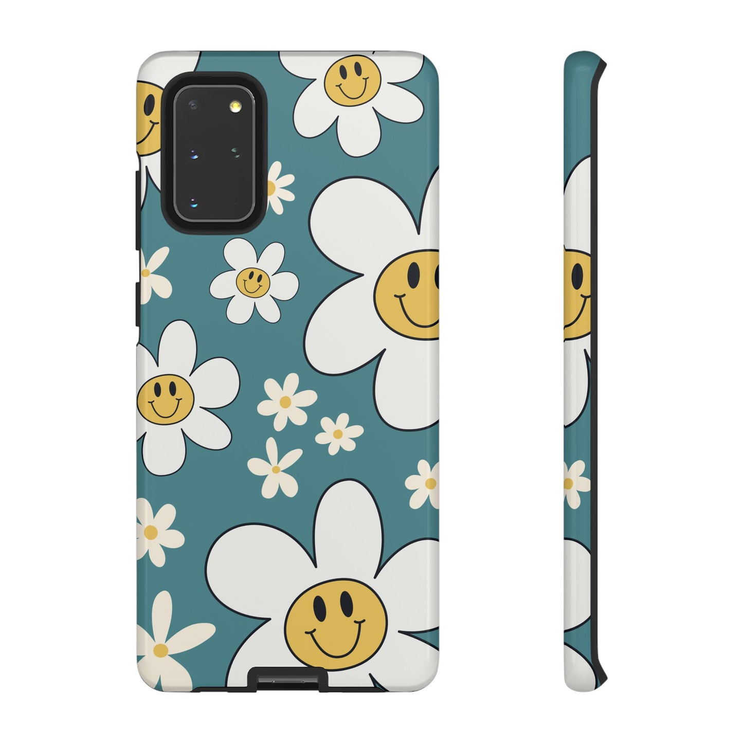 Fun Retro Daisy Pattern with Light Blue Background Phone Case - Blue Phone Case - Samsung Galaxy S20+ / Glossy