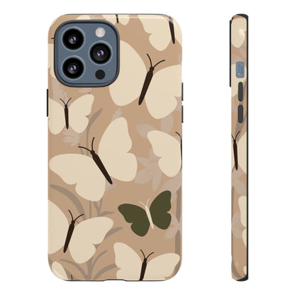 iPhone 13 Pro Max / Glossy Phone Case - Minimalist Beige Butterfly Pattern Phone Case