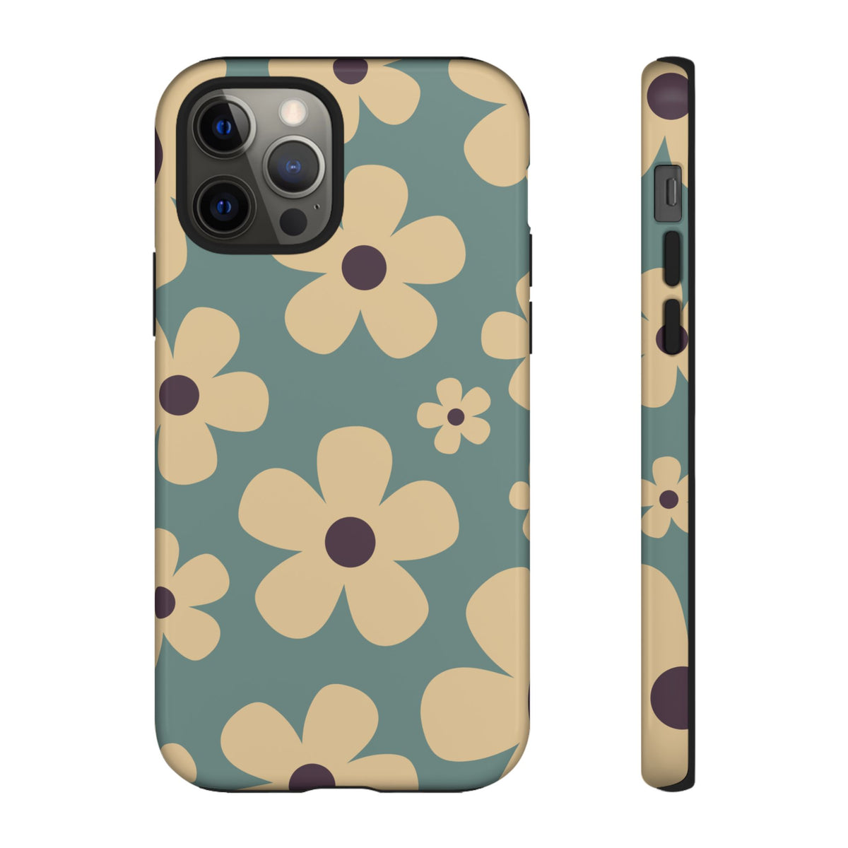 Cute Blue & Cream Daisy Pattern Phone Case - Blue Phone Case - iPhone 12 Pro / Glossy