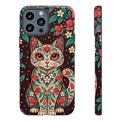 Vibrant Terracotta and Teal Calavera Cat Phone Case - Multicolor Phone Case - iPhone 13 Pro Max / Glossy