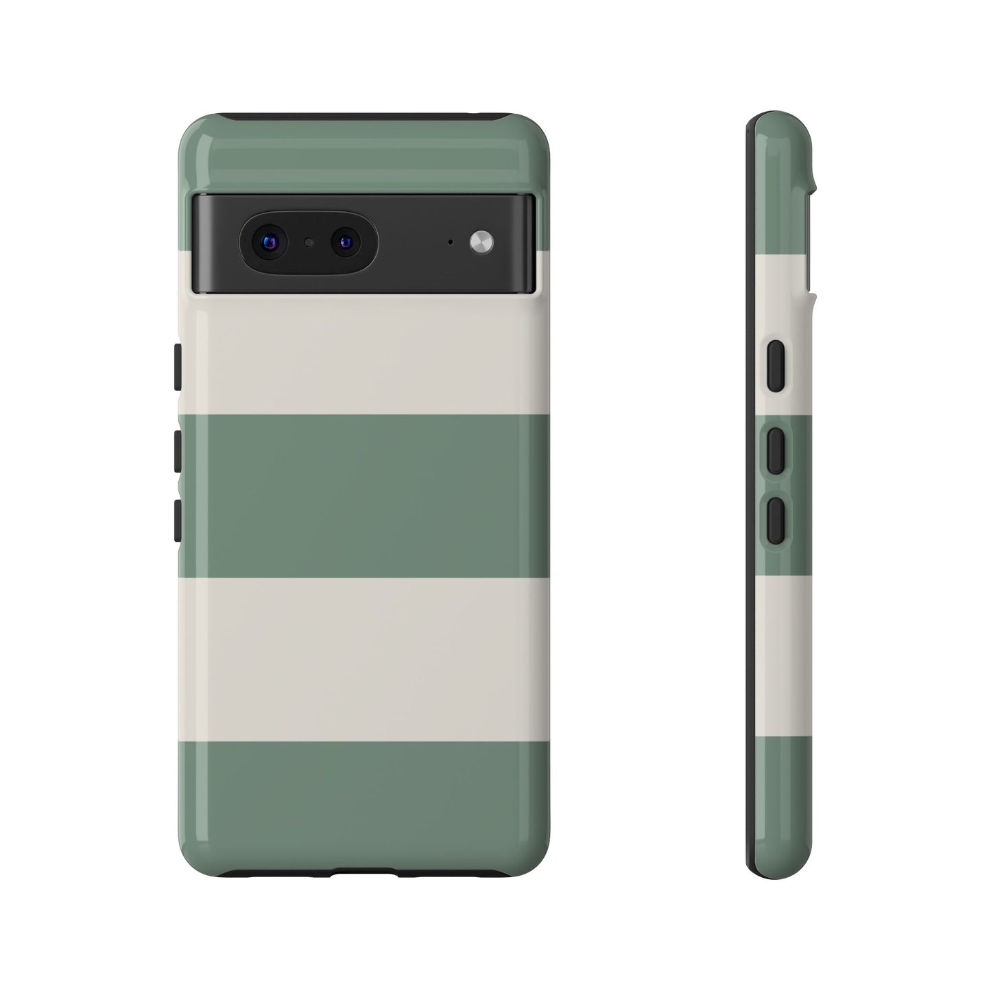 Google Pixel 7 / Glossy Phone Case - Green & White Horizontal Stripe Pattern Phone Case