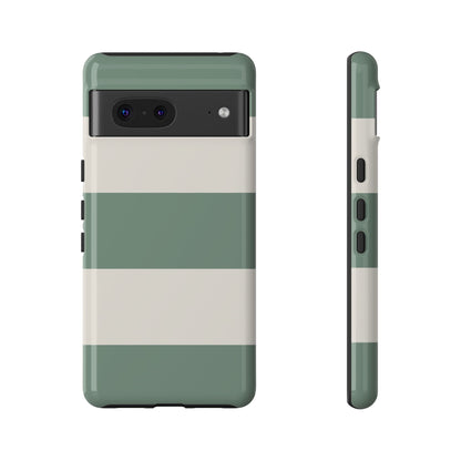 Google Pixel 7 / Glossy Phone Case - Green & White Horizontal Stripe Pattern Phone Case