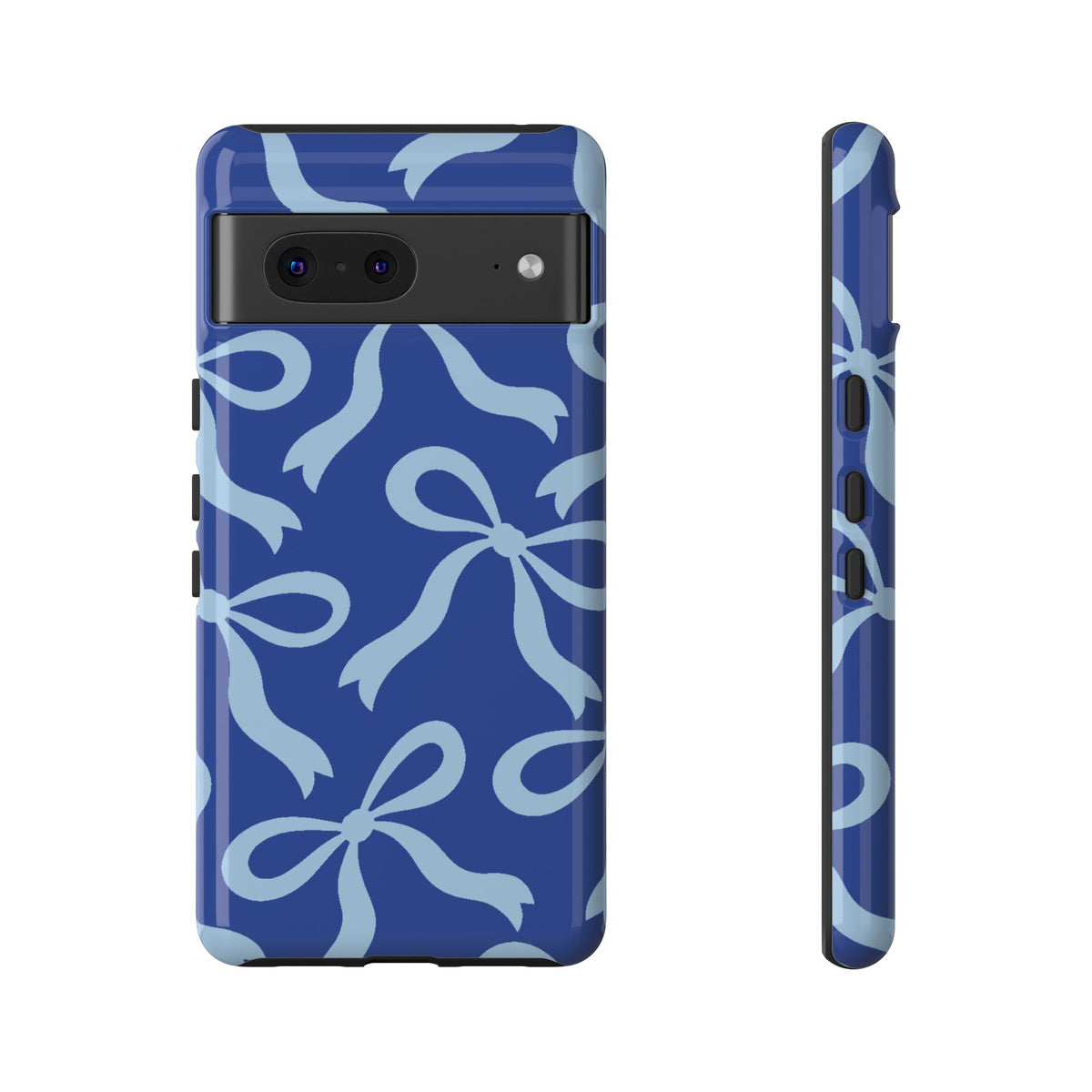 Bold Cobalt Blue and Powder Blue Bow Pattern Phone Case - Blue Phone Case - Google Pixel 7 / Glossy