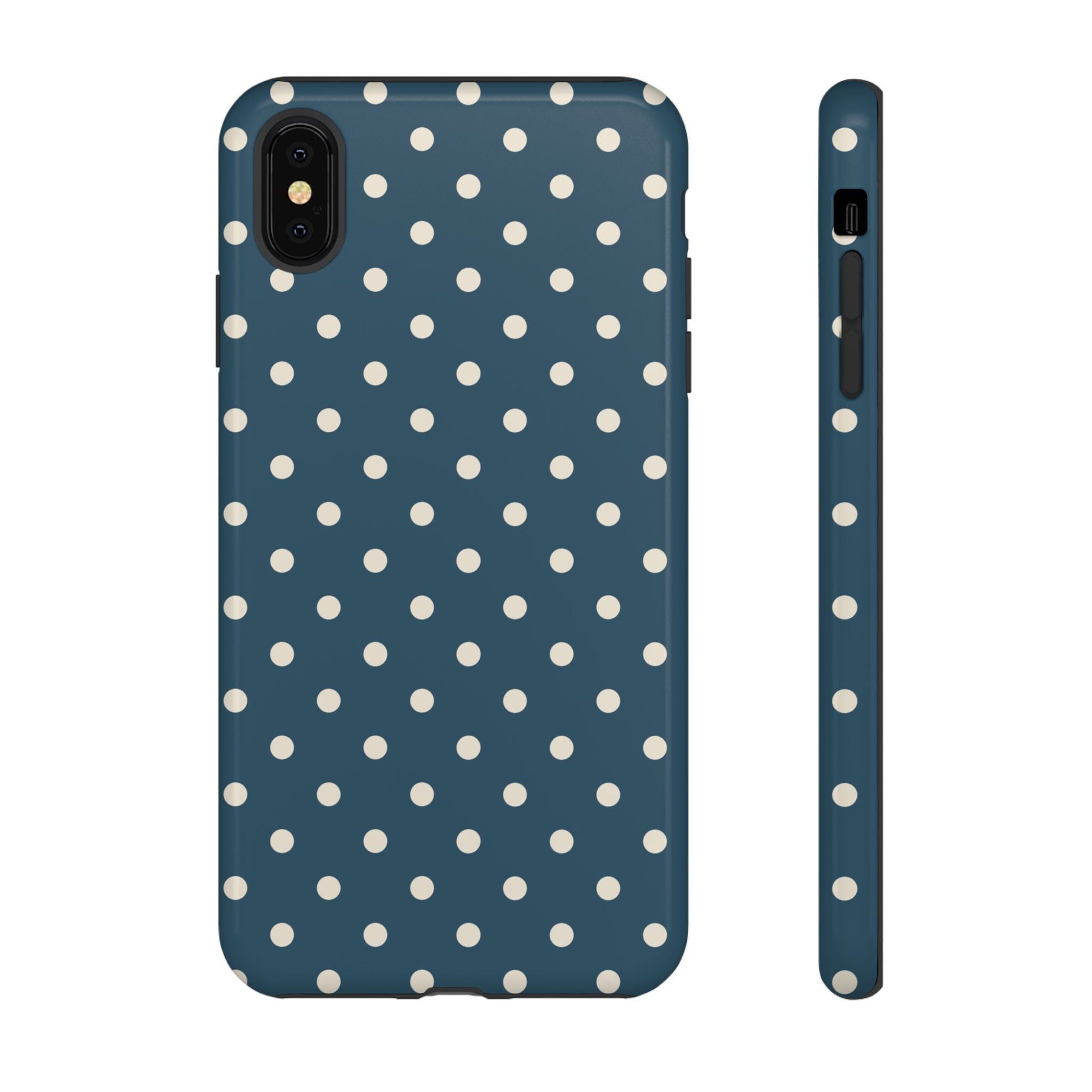 iPhone XS MAX / Glossy Phone Case - ’Blue & White Dot Pattern’ Phone Case