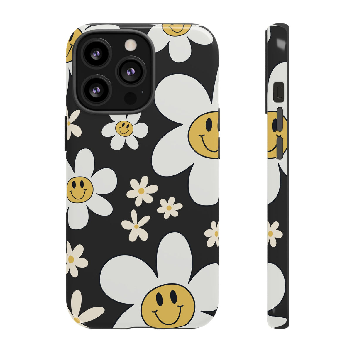 Fun Retro Daisy Pattern with Dark Grey Background Phone Case - Grey Phone Case - iPhone 13 Pro / Glossy