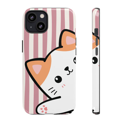 Playful Peakaboo Cat with Pink Stripe Pattern Phone Case - Pink Phone Case - iPhone 13 / Glossy