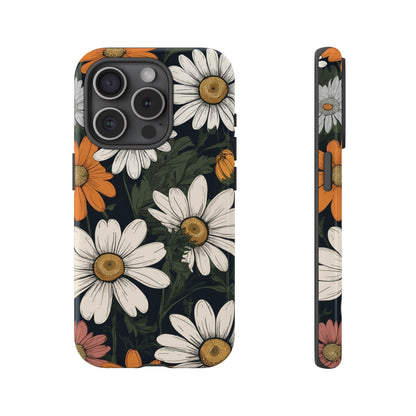 iPhone 15 Pro / Glossy Phone Case - Boho Chic Daisies Floral Pattern ’White Orange & Pink’ Phone Case