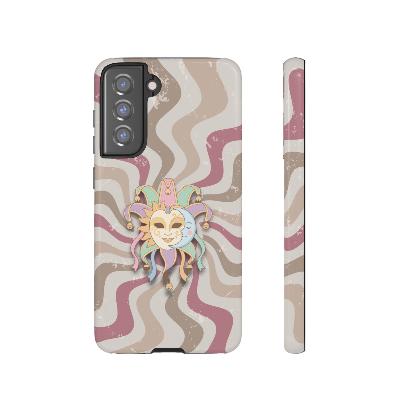 Sun & Moon Jester Mask – Pink Retro Wave Phone Case - Pink Phone Case - Samsung Galaxy S21 FE / Glossy