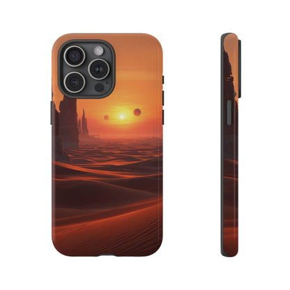 Twin Suns Desert World Sci-fi Phone Case - Orange Phone Case - iPhone 15 Pro Max / Glossy