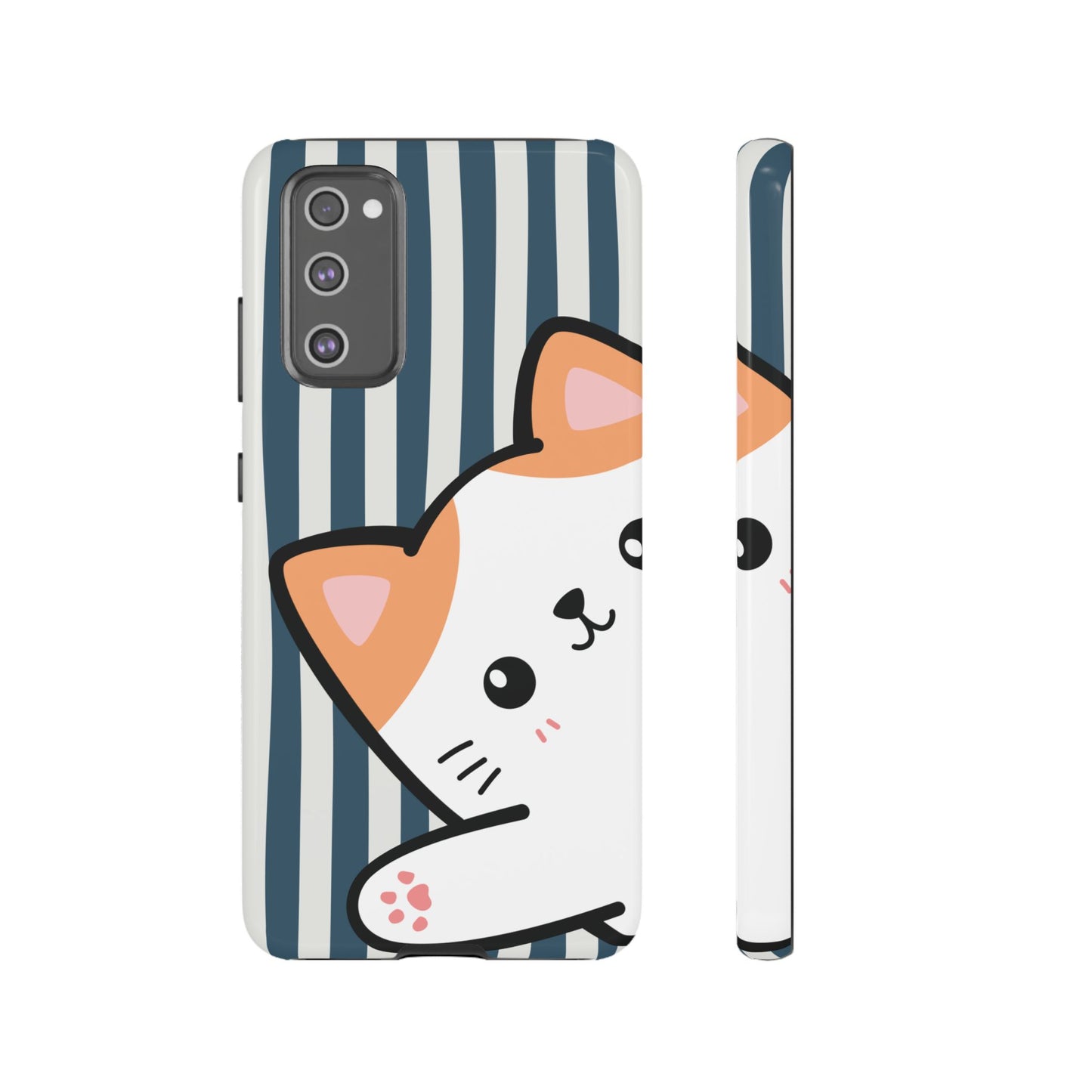 Playful Peakaboo Cat with Blue Stripe Pattern Phone Case - Blue Phone Case - Samsung Galaxy S20 FE / Glossy