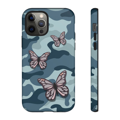 Dark Blue Butterfly Camo Phone Case - Blue Phone Case - iPhone 12 Pro / Glossy