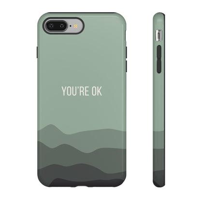 iPhone 8 Plus / Glossy Phone Case - Minimalist Green Waves ’You’re OK’ Statement Phone Case