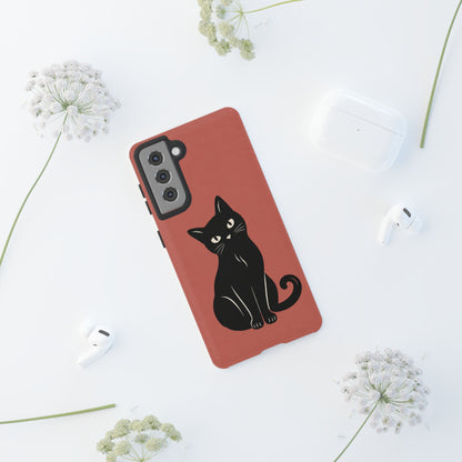 Minimalist Coral Red & Black Cat Phone Case