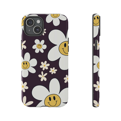 iPhone 15 Plus / Glossy Phone Case - Fun Retro Daisy Pattern with Purple Background Phone Case