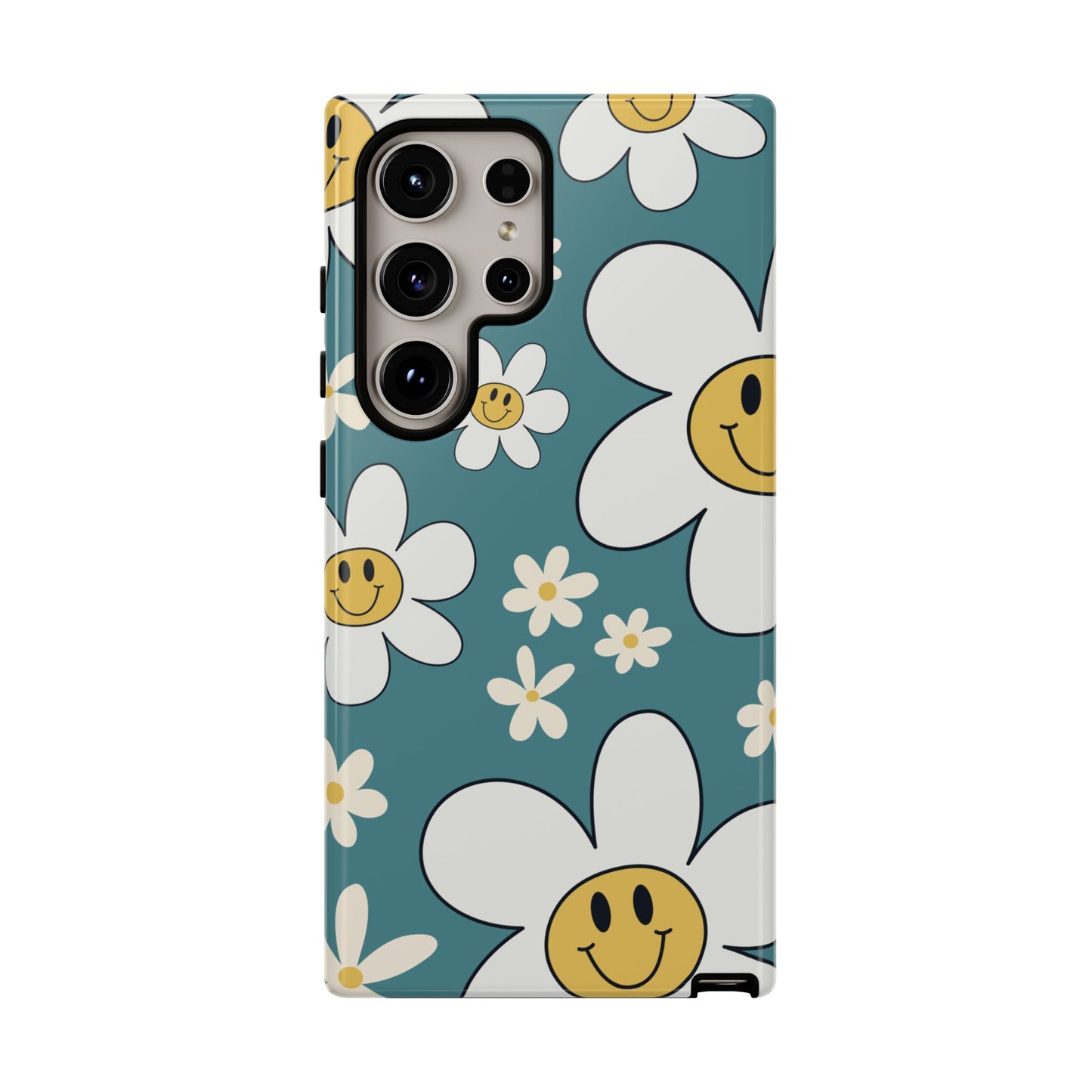 Fun Retro Daisy Pattern with Light Blue Background Phone Case - Blue Phone Case - Samsung Galaxy S24 Ultra / Glossy