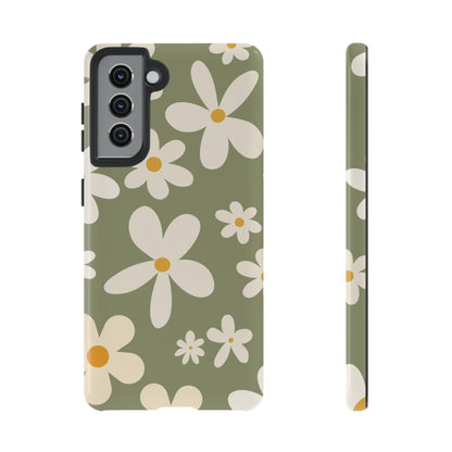 Chic Green Daisy Pattern Phone Case - Green Phone Case - Samsung Galaxy S21 / Glossy