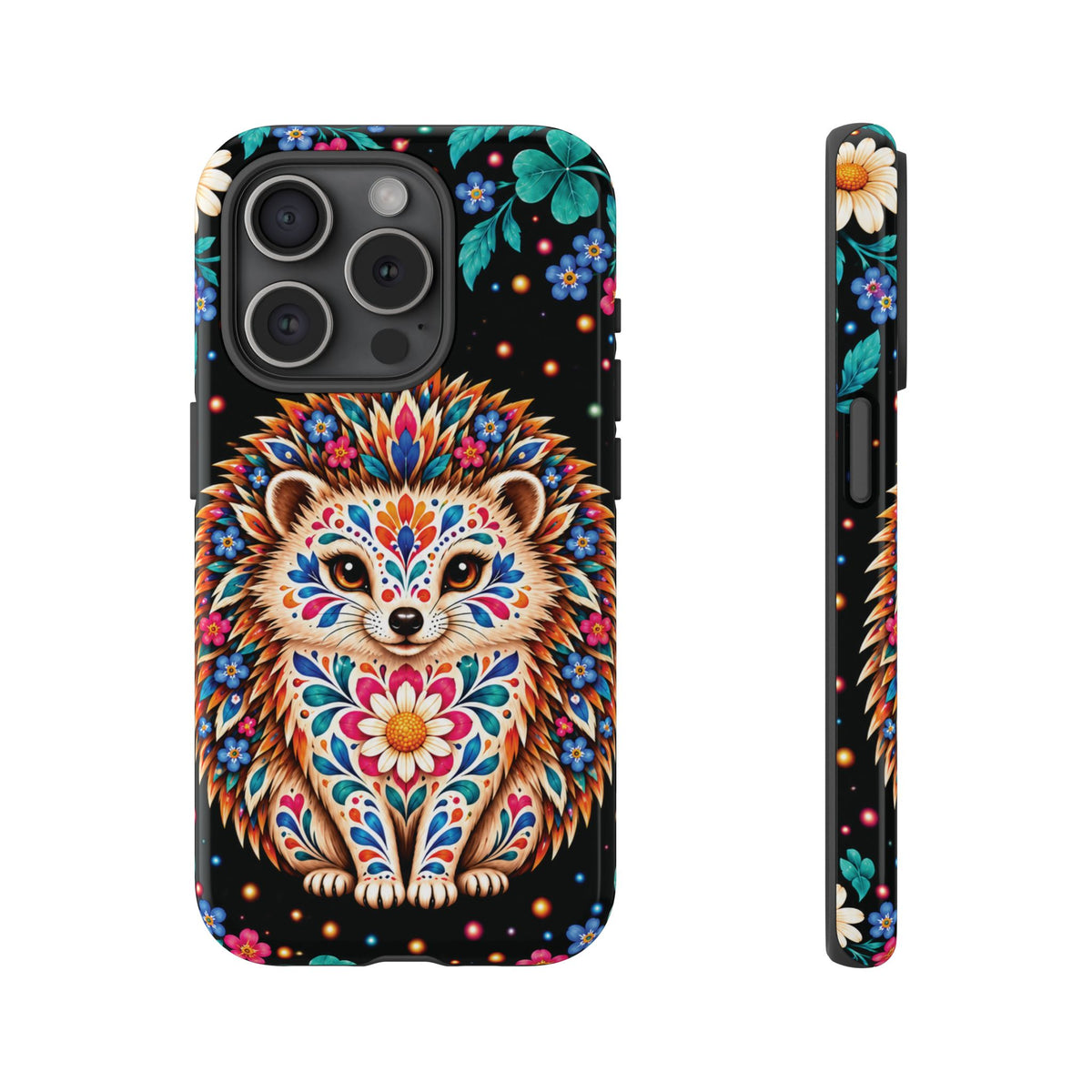Vibrant Orange and Turquoise Calavera Hedgehog Phone Case - Multicolor Phone Case - iPhone 15 Pro / Glossy