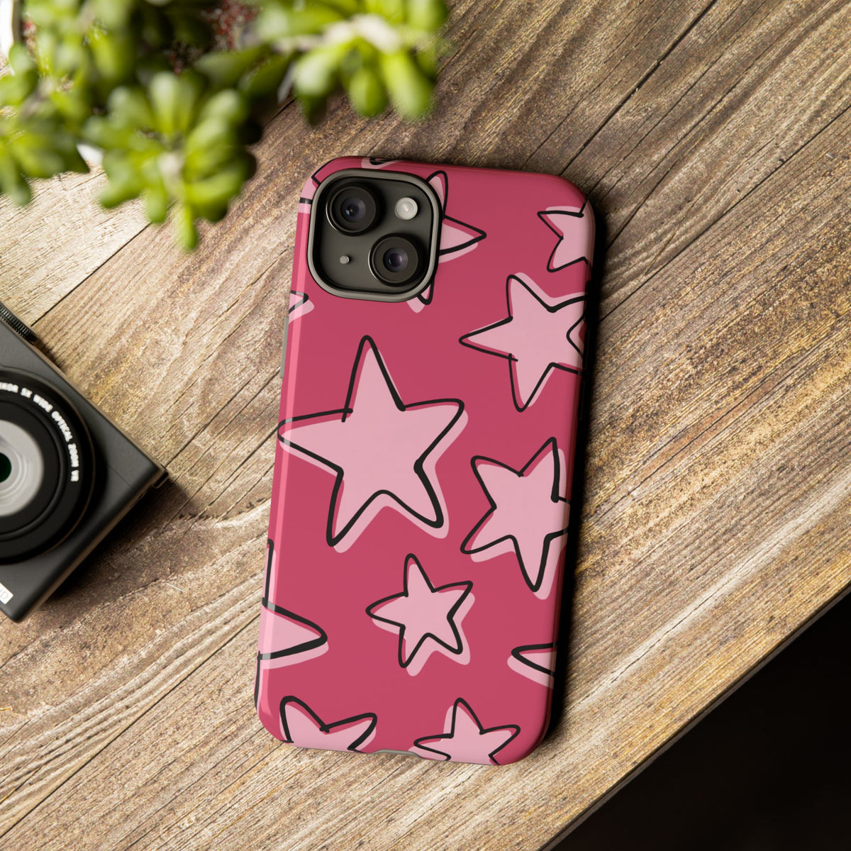 Raspberry Pink Doodle Star Phone Case
