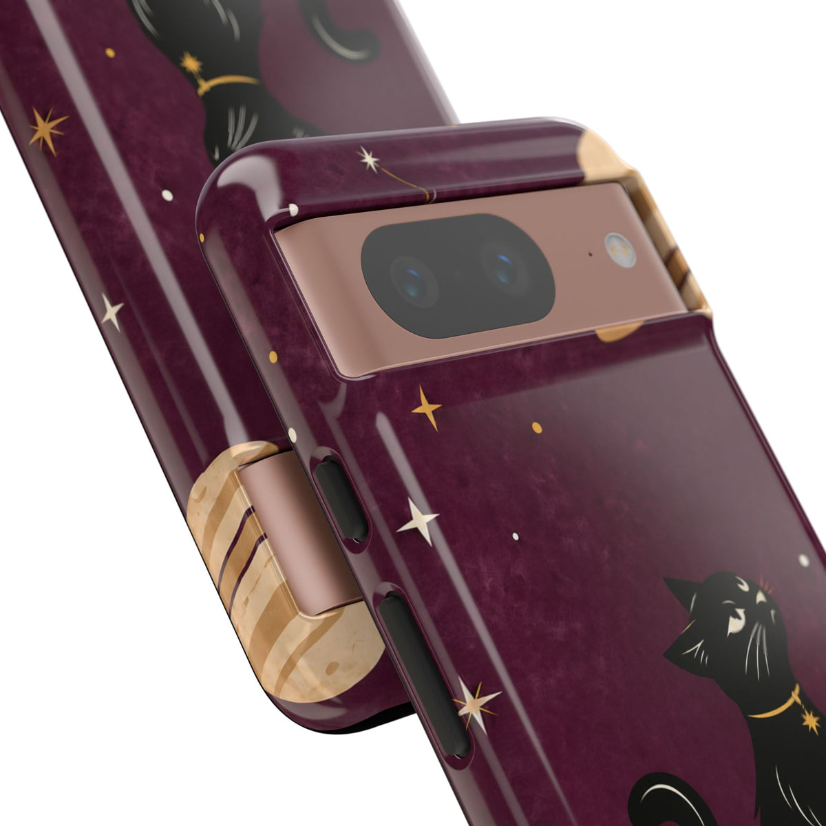 Whimsical Plum Celestial Black Cat Phone Case