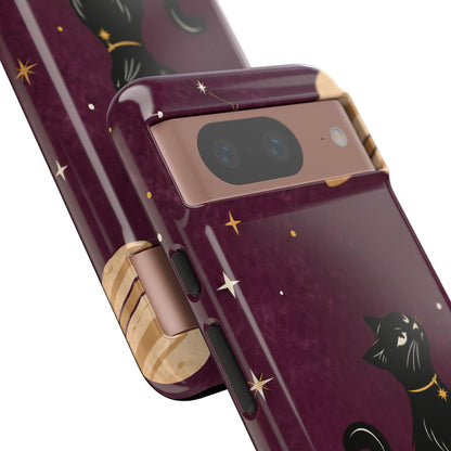 Whimsical Plum Celestial Black Cat Phone Case