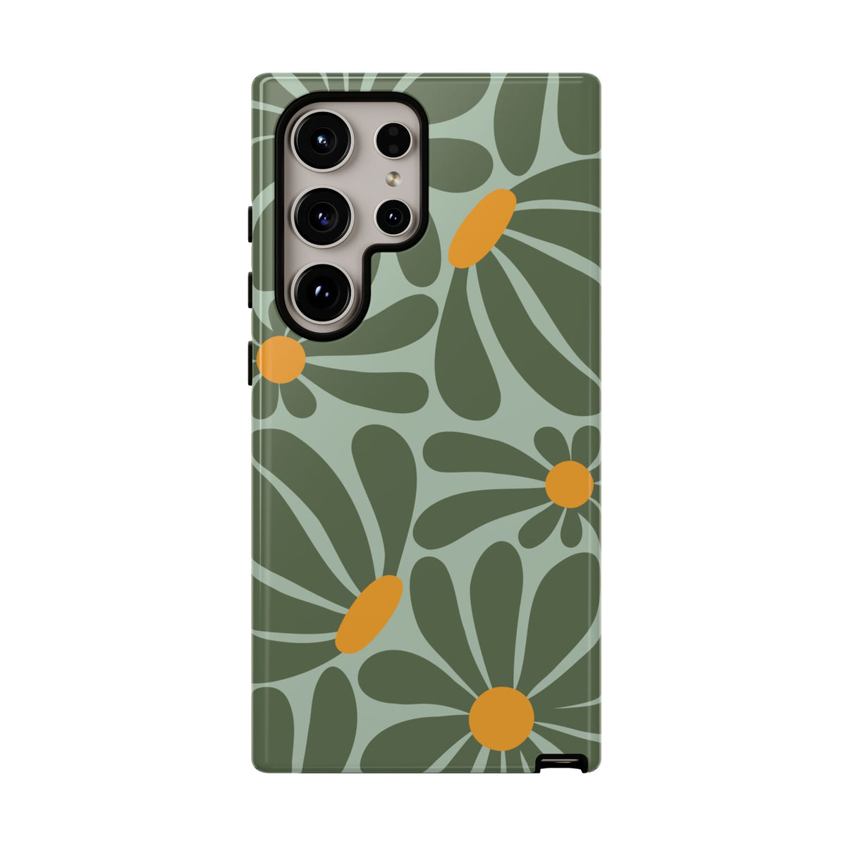 Retro Green Daisy Pattern Phone Case - Green Phone Case - Samsung Galaxy S24 Ultra / Glossy