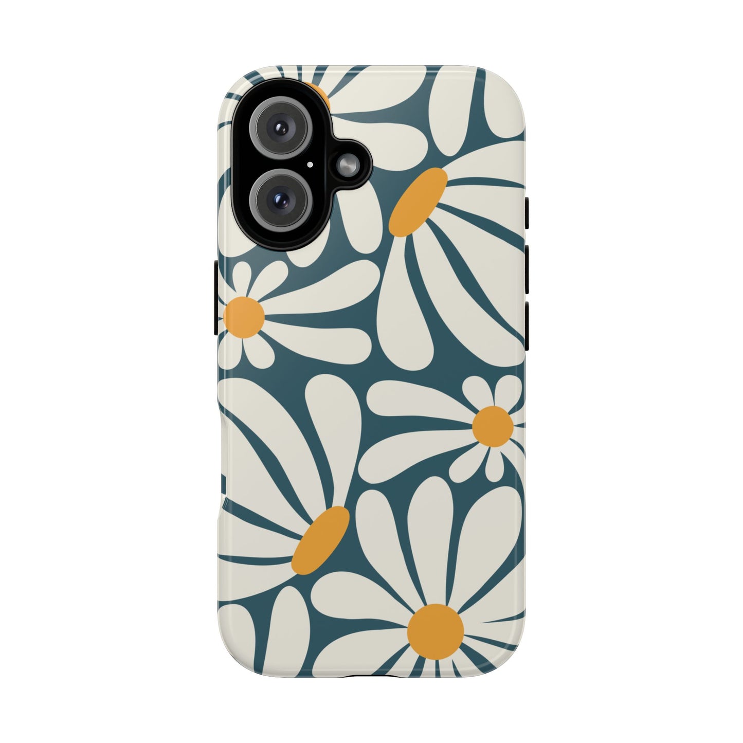 iPhone 16 / Glossy Phone Case - Retro Blue Daisy Pattern Phone Case