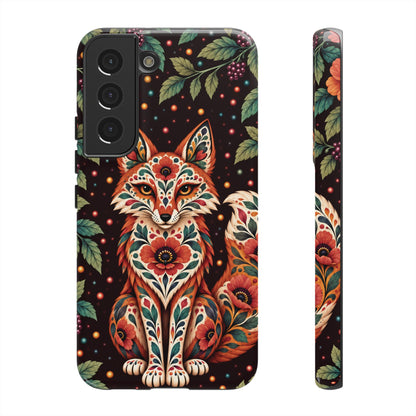 Vibrant Terracotta and Teal Calavera Fox Phone Case - Multicolor Phone Case - Samsung Galaxy S22 / Glossy