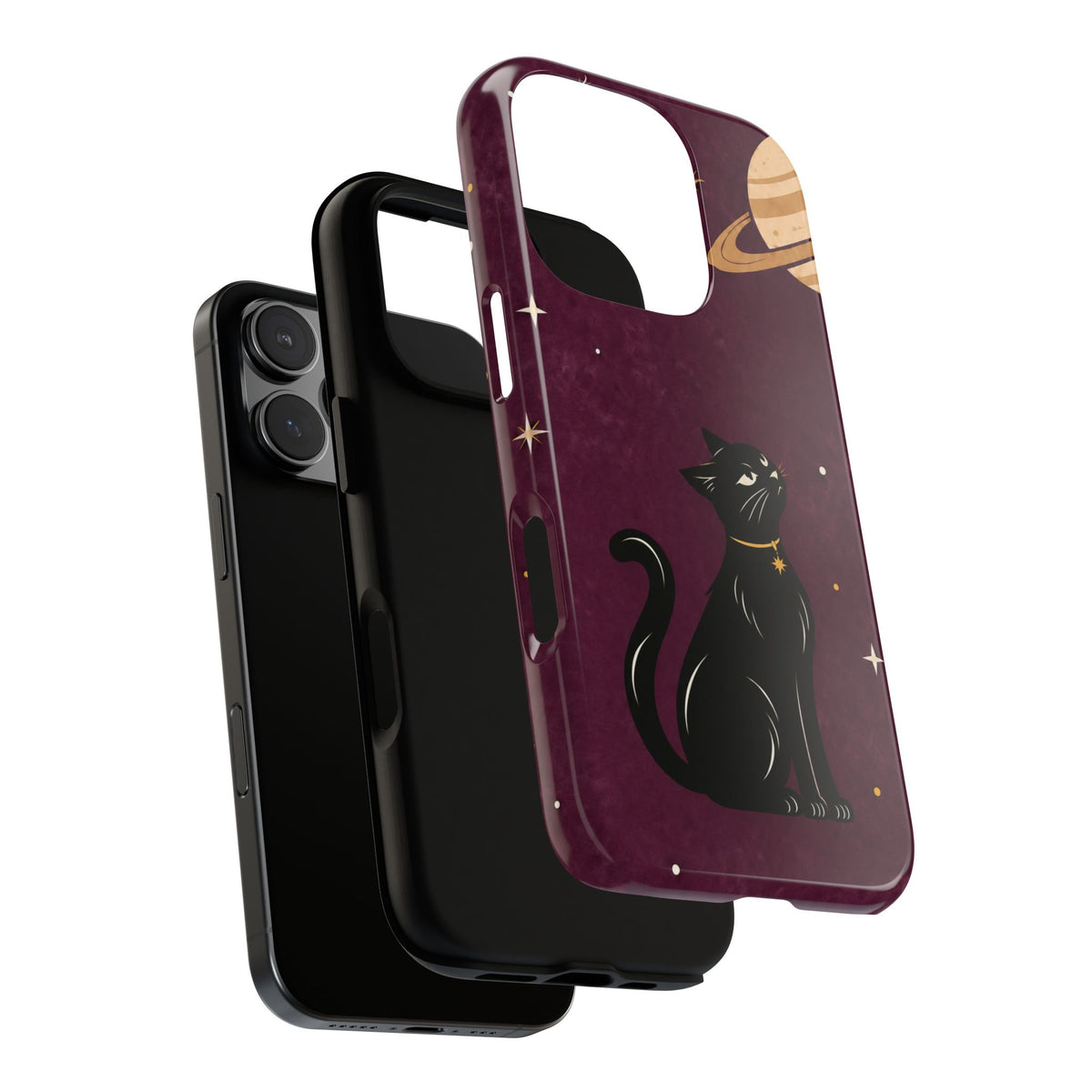 Whimsical Plum Celestial Black Cat Phone Case