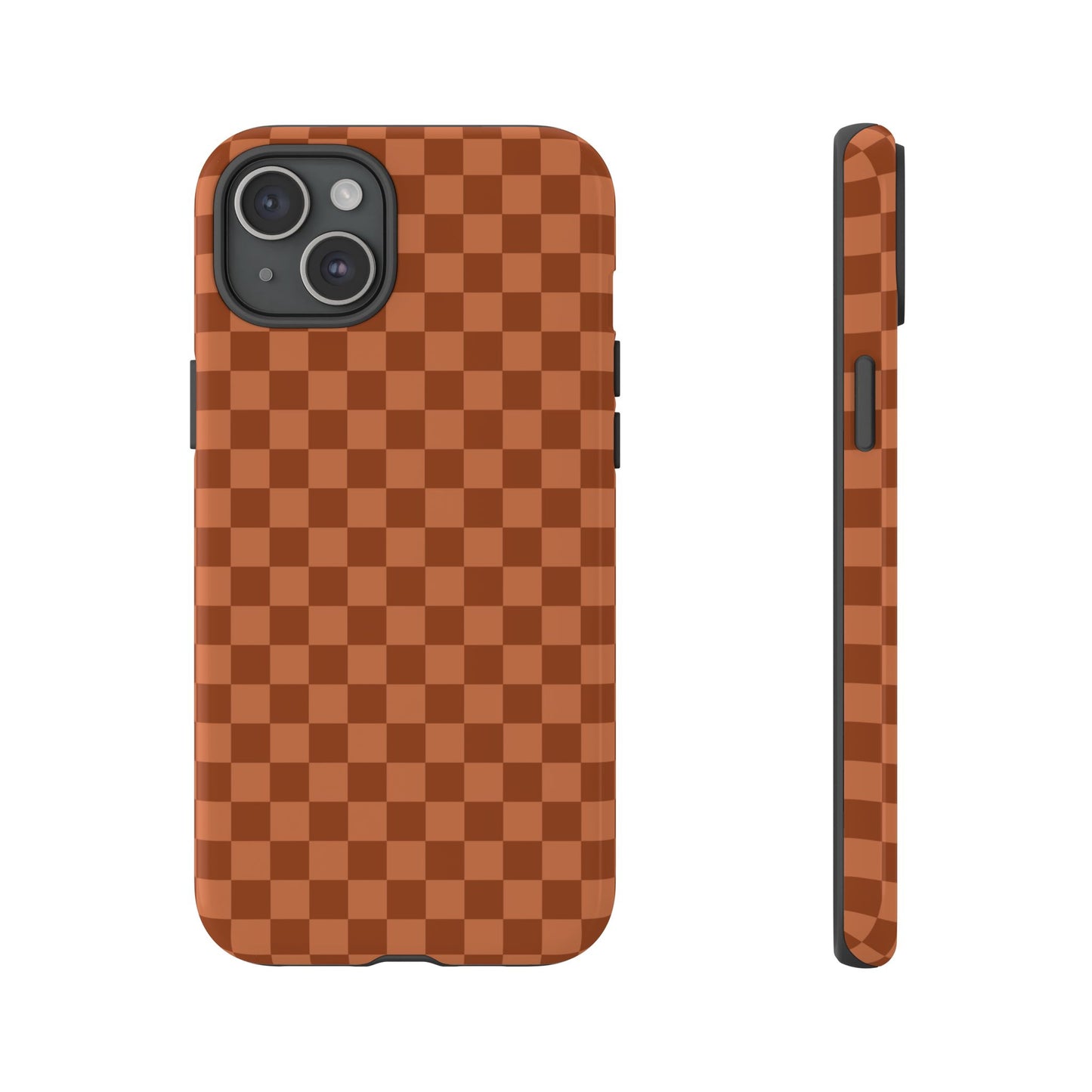 iPhone 15 Plus / Glossy Phone Case - ’Bold Brown Checkered Pattern’ Phone Case