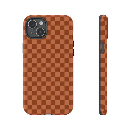 iPhone 15 Plus / Glossy Phone Case - ’Bold Brown Checkered Pattern’ Phone Case