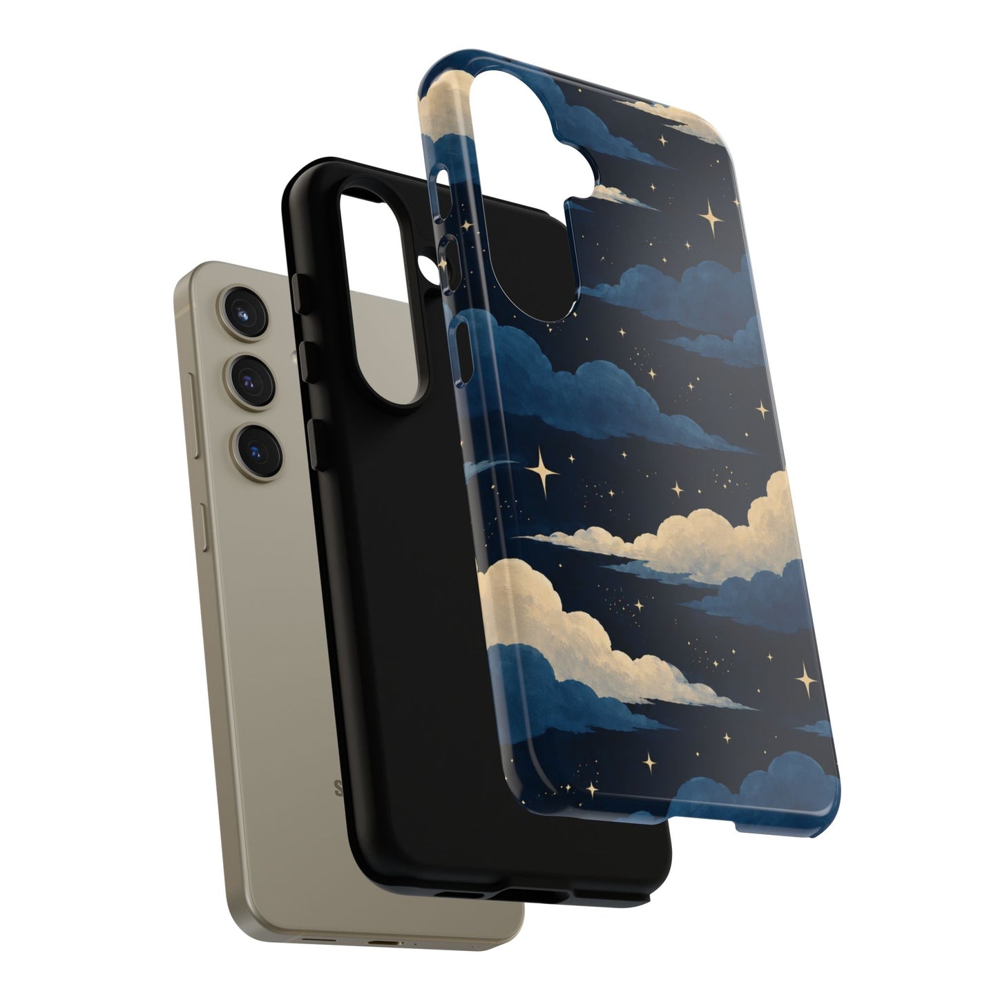 Illustrated Navy Blue Clouds & Stars Phone Case