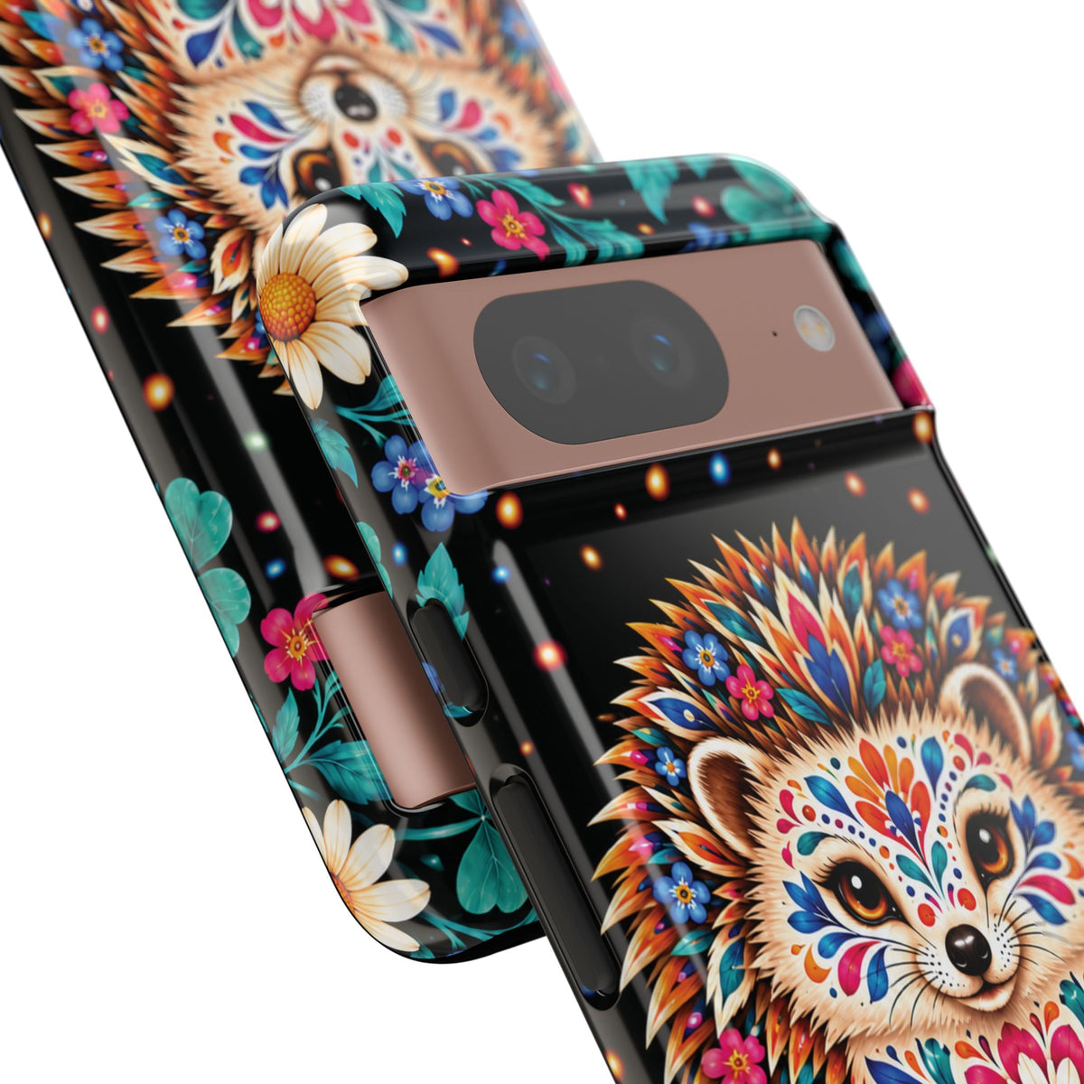 Vibrant Orange and Turquoise Calavera Hedgehog Phone Case - Multicolor Phone Case