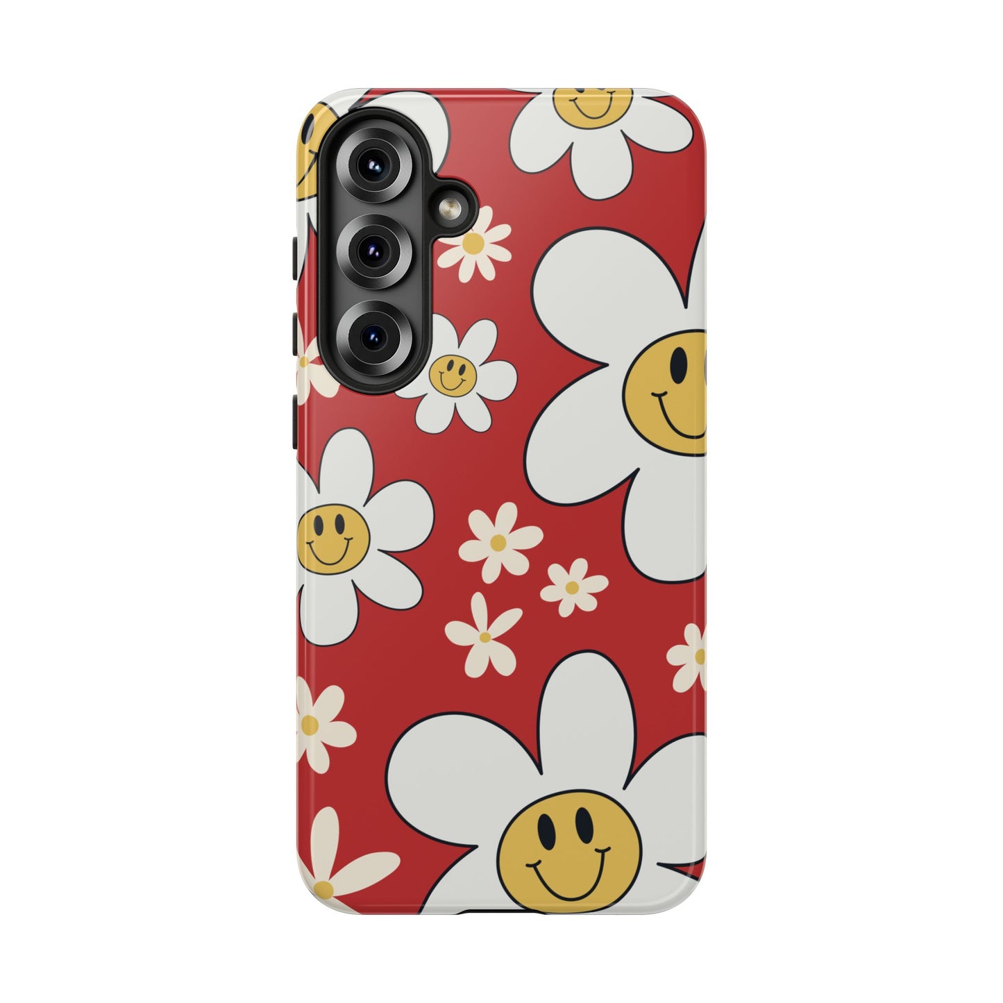 Samsung Galaxy S25 Plus / Glossy Phone Case - Fun Retro Daisy Pattern with Red Background Phone Case